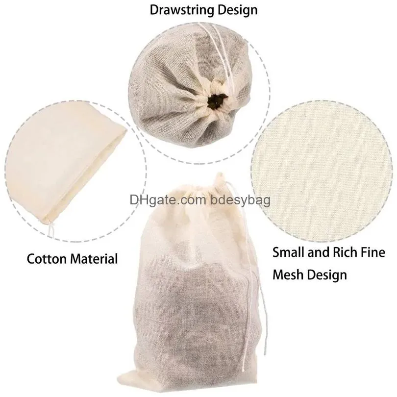 Coffee & Tea Tools 100 Pieces Cheesecloth Bag Strainer Bags Reusable Infuser Cotton Muslin Dstring Mesh Kitchen Office Travel Drop Del Dh6Bg
