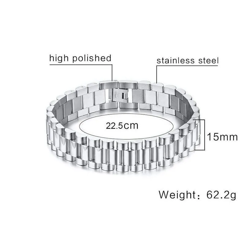 charm bracelets gents president bracelet stainless steel watch band for men watchlink jewelry golden 15mm wide 88 inches drop deliver