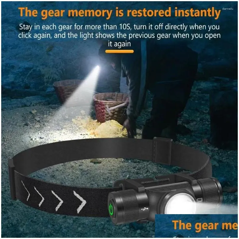 Headlamps 20W LED Headlamp 6 Modes Lightweight Super Bright Type-c Charging Aluminum Alloy Mini Adjustable Head Torch