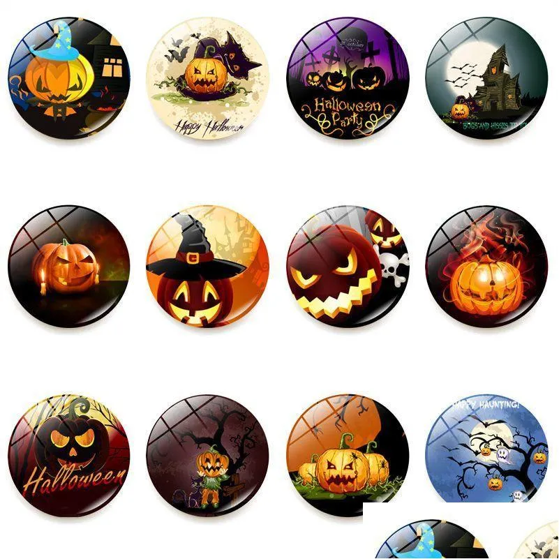 Halloween Fridge Magnets Witch Pumpkin Bat Glass Glue Sign Pattern Dome Glass Fridge Magnet Home halloween Deco Free DHL