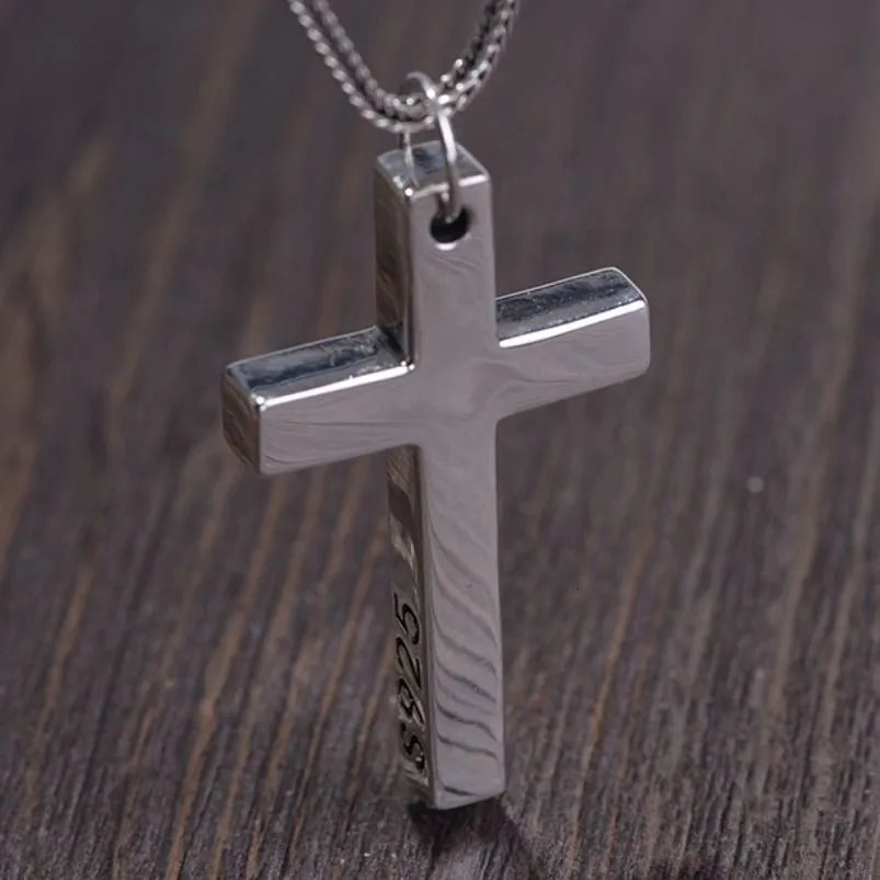 Pendant Necklaces S Sterling Sier Minimalist Bright Cross for Wome Men Lover Pure Fashion Christian Jewelry Chain Accessories 230625