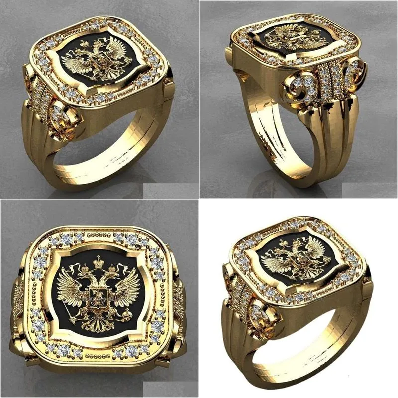 Wedding Rings Wsih Luxury Russian Emblem Mens Ring Drop Delivery Jewelry Dhadl