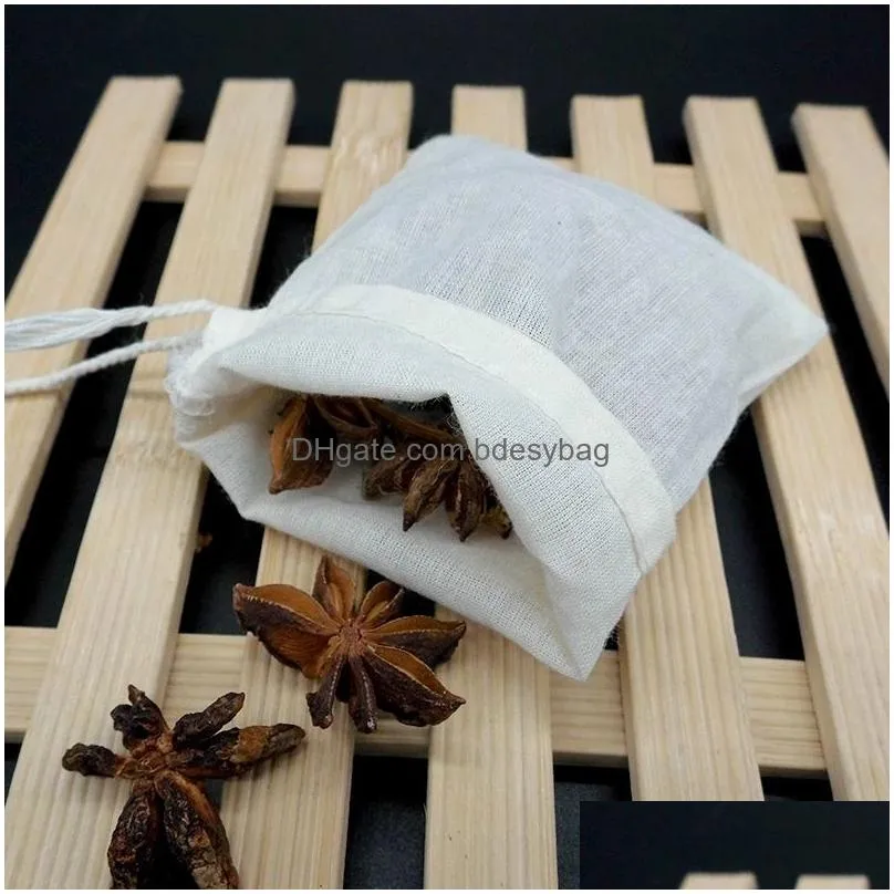 Coffee & Tea Tools 100 Pieces Reusable Dstring Soup Bags Muslin Bag Straining Cheesecloth Soups Gravy Broth Brew Stew Pouch For Bone D Dhp0Y