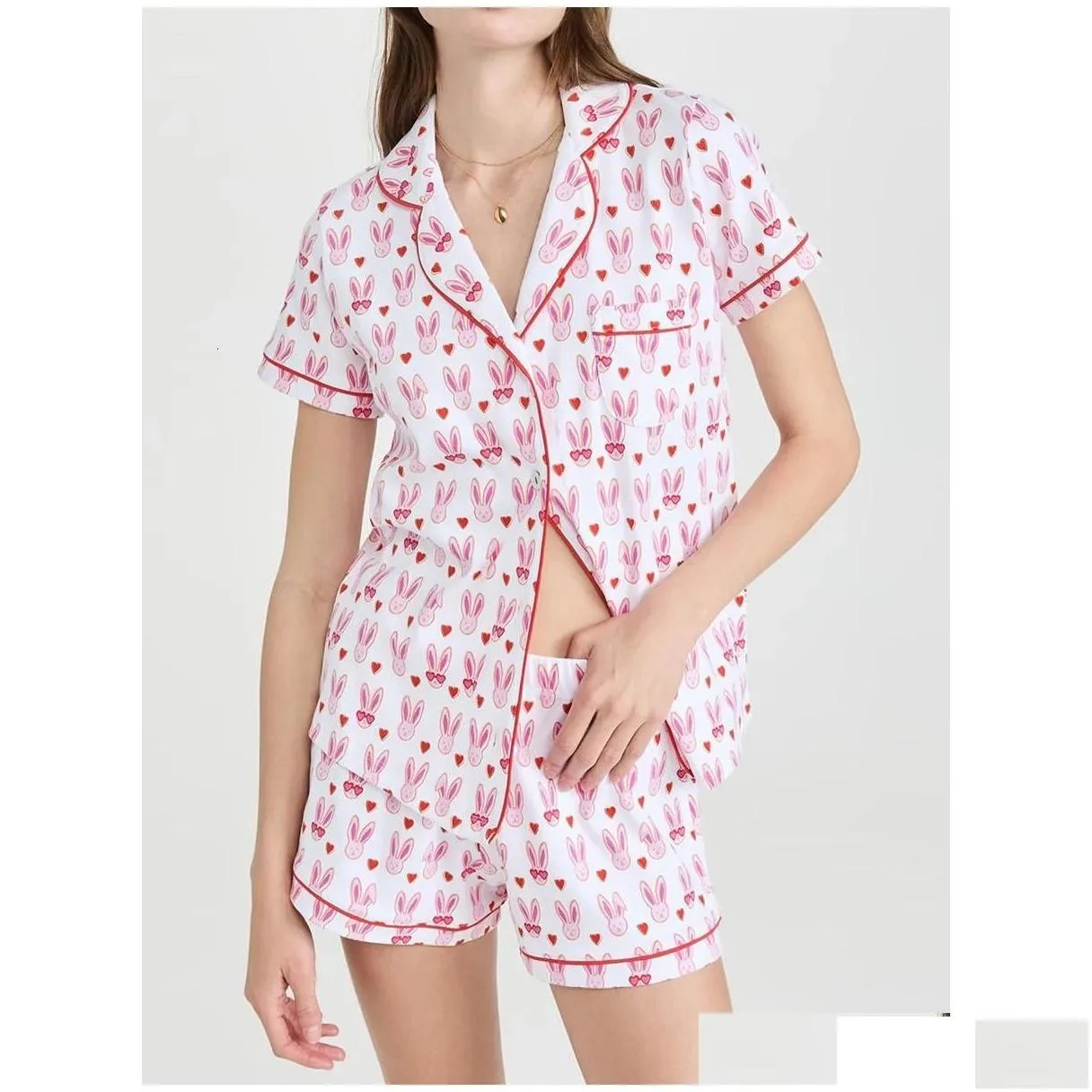 WomenS Sleep Lounge Womens Cute Roller Rabbit Pajamas Y2K Monkey Prefabricated Printing 2-Piece Pajama Set Short Sleeve Shirt Pj