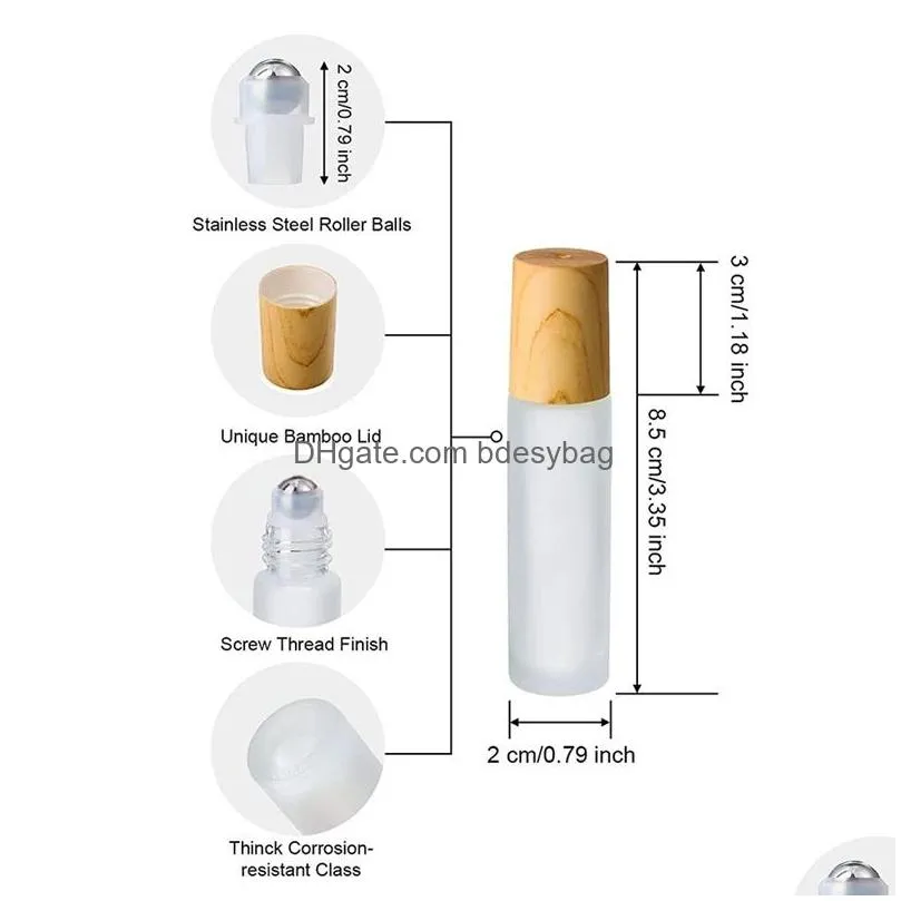 Roll On Bottles Wholesale 5Ml 10Ml Bottle Frosted Clear Glass Roller With Wood Grain Plastic Cap For Essential Oil Per Cosmetic Drop D Dhv5B