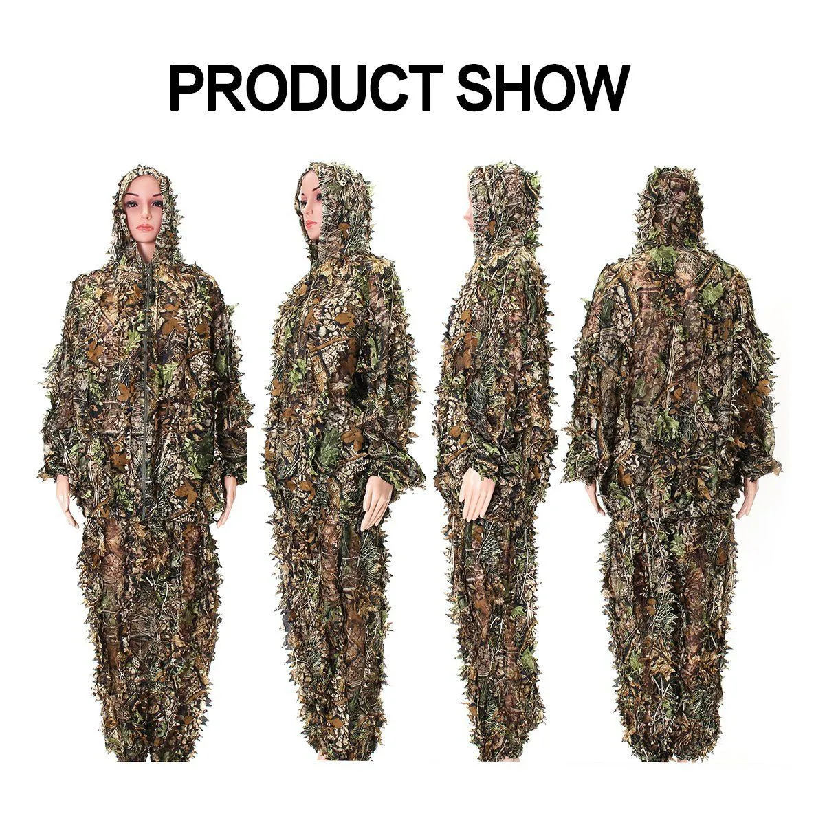 Ghillie Suit Gilly Hunting sets Pants 3D Leaf Camo Camouflage Coveralls Youth Adult Lightweight Clothes for Jungle Hunting Wildlife Photography or