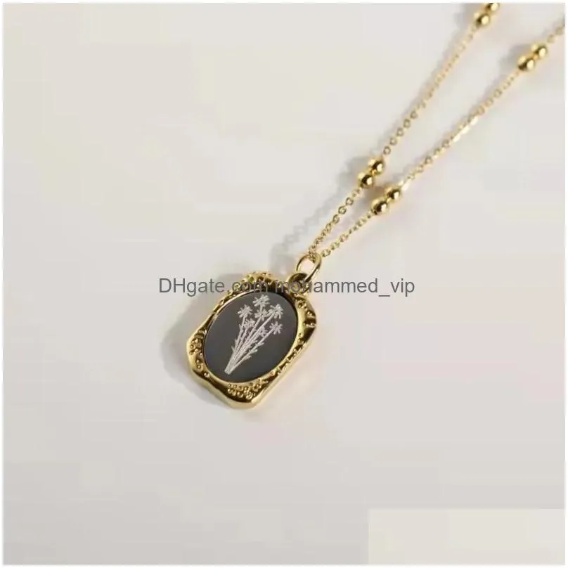 pendant necklaces vintage magic mirror rose twelve months flower necklace for mom gift 2023 gold plated double layer chain chokers