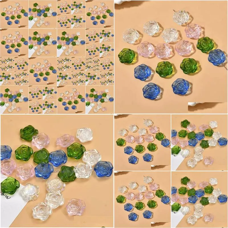 Bangle 100Pcs/Lot 18Mm Color Print Geometry Cartoon Rose Flowers Shape Straight Hole Beads Diy Jewelry Earring/Garment Accessory Dro Dhaw3