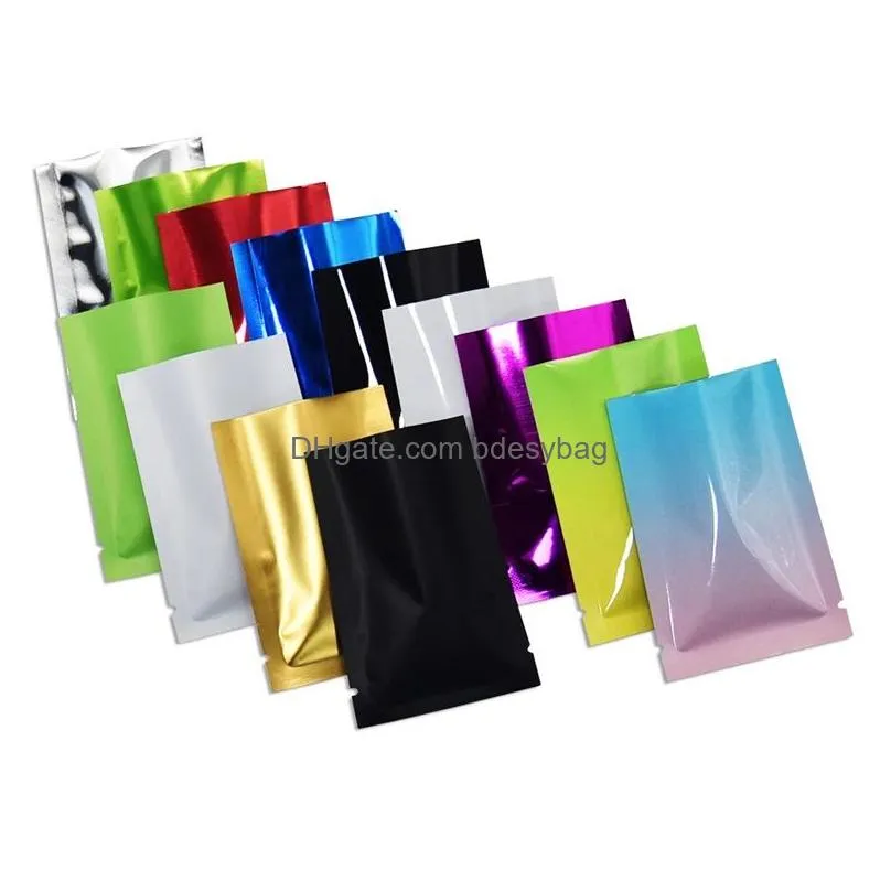 Packing Bags Wholesale 100Pcs Lot Colorf Aluminum Foil Bag Open Top Pouch Recy Storage Packaging For Food Cosmetics Drop Delivery Offi Dhvia