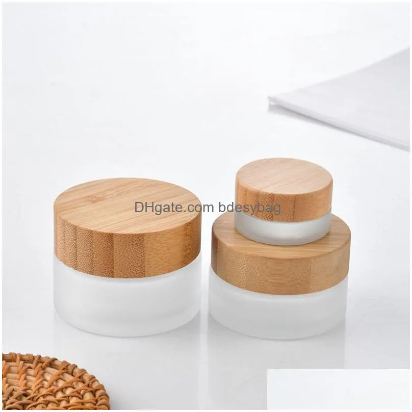 Cream Jar Wholesale 5G 15G 30G 50G 100G Cosmetic Glass Frosted Clear Bottles Travel Container With Natural Bamboo Lids Drop Delivery O Dh5Mw
