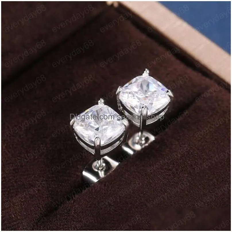 Square Cubic Zircon Diamond Stud Earrings Rainbow Green Blue Crystal Earrings for Women Valentine`s Gift Fashion Jewelry
