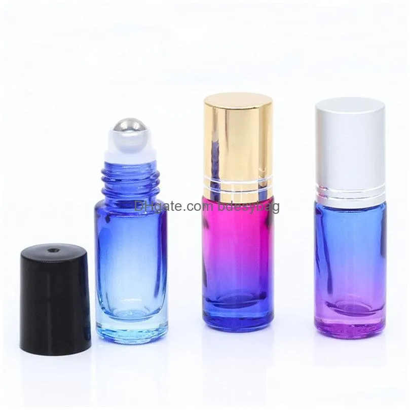 Packing Bottles Wholesale 5Ml Gradient Color Glass Per Essential Oil Roller Bottle With Stainless Steel Balls Container For Home Trave Dhzgn