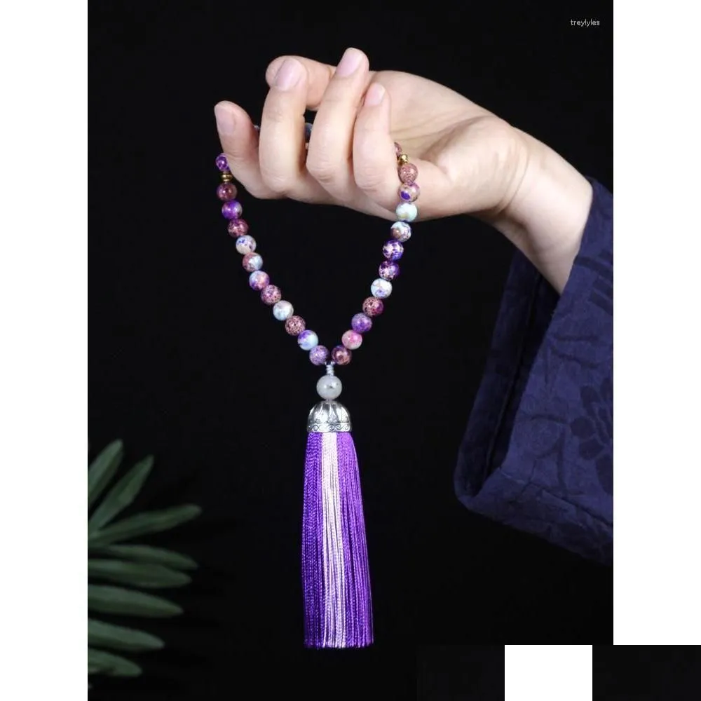 Beaded Strand 8Mm Purple Emperor Stone Islamic Muslim Tasbih 33 Bead Bracelet Women Tasty Blessing Rosary Natural Semi-Precious Jewel