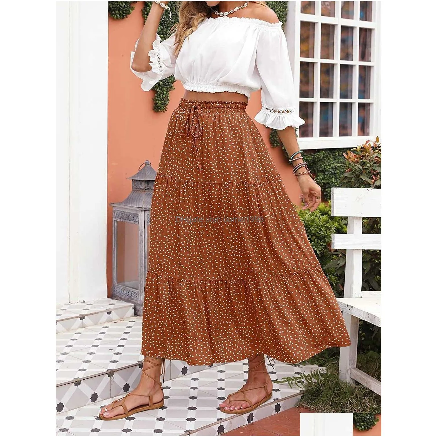 Skirts Zesica Womens 2023 Bohemian Floral Printed Elastic Waist A Line Maxi Skirt With Pockets Drop Delivery Apparel Women`S Clothing Dhl9Y
