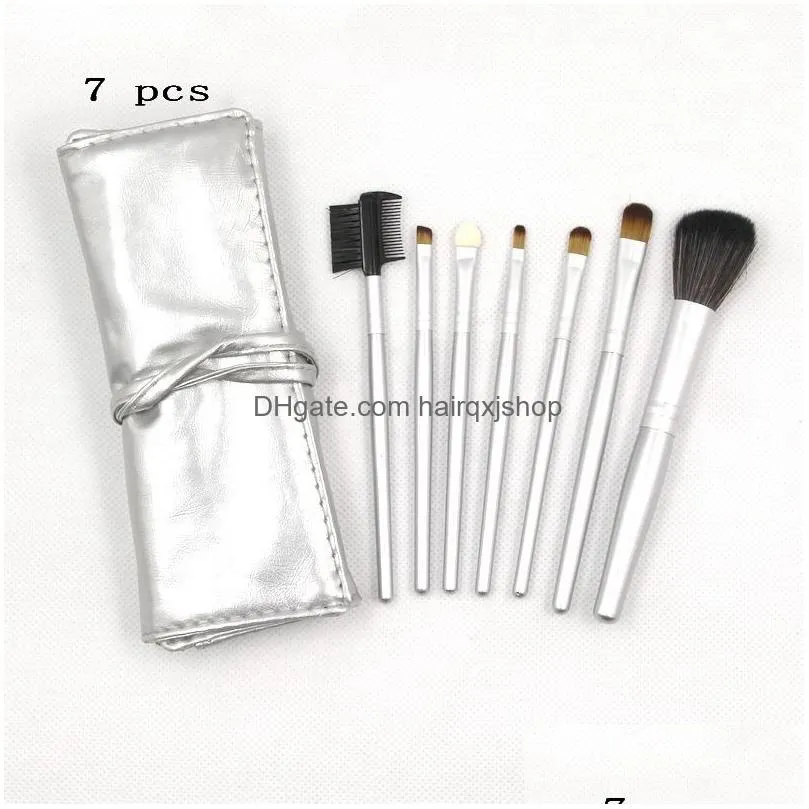 Makeup Brushes 7 Pc Brush Make Up Set Goat Hair Wooden Handle 5 Different Color Leather Bag Cosmetics Kit Drop Delivery Health Beauty Dhczt