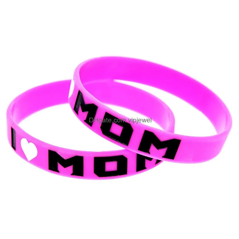 1pc i love mom silicone rubber hand band pink adult size a for family party gift