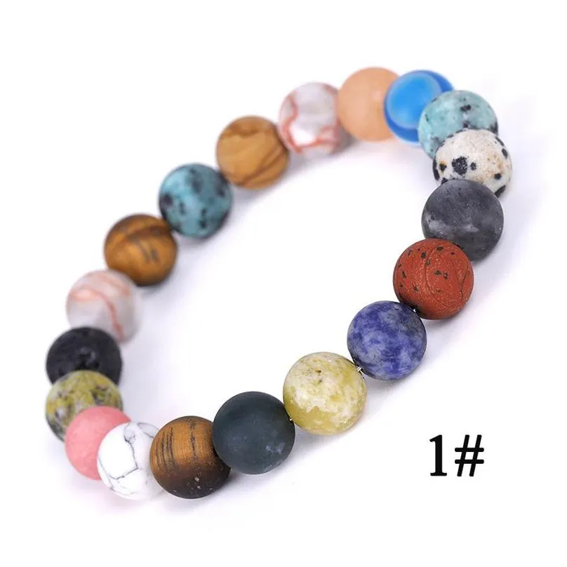 Natural Stone Beads Bracelets 10mm Women Handmade Beaded Strands Universe Galaxy Premium Space Planets Solar System Bangles for Men Gifts Chakra Yoga