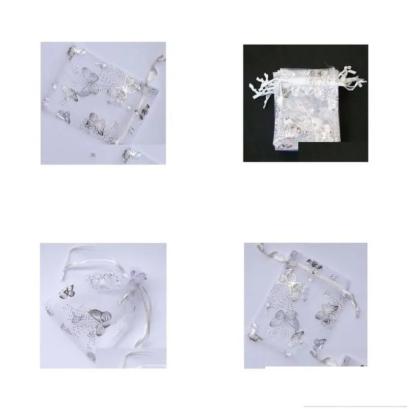 Jewelry Pouches Bags 20X30Cm 100 Pcs White Butterfly Organza Wedding Jewellery Gift Bag 70X90 Mm Party Bags Pouches Drop Delivery Jew