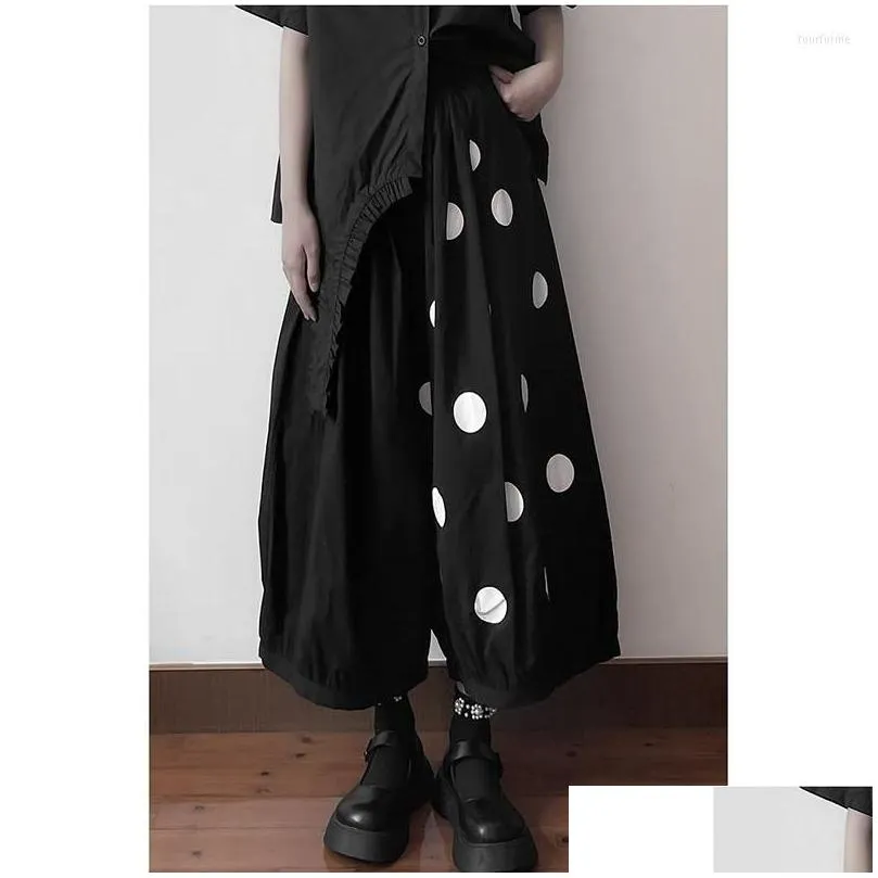 Women`s Pants 2023 Arrival Summer Women Good Quality Ankle-length Casual Loose Elastic Waist Dot Devise Wide Leg P715