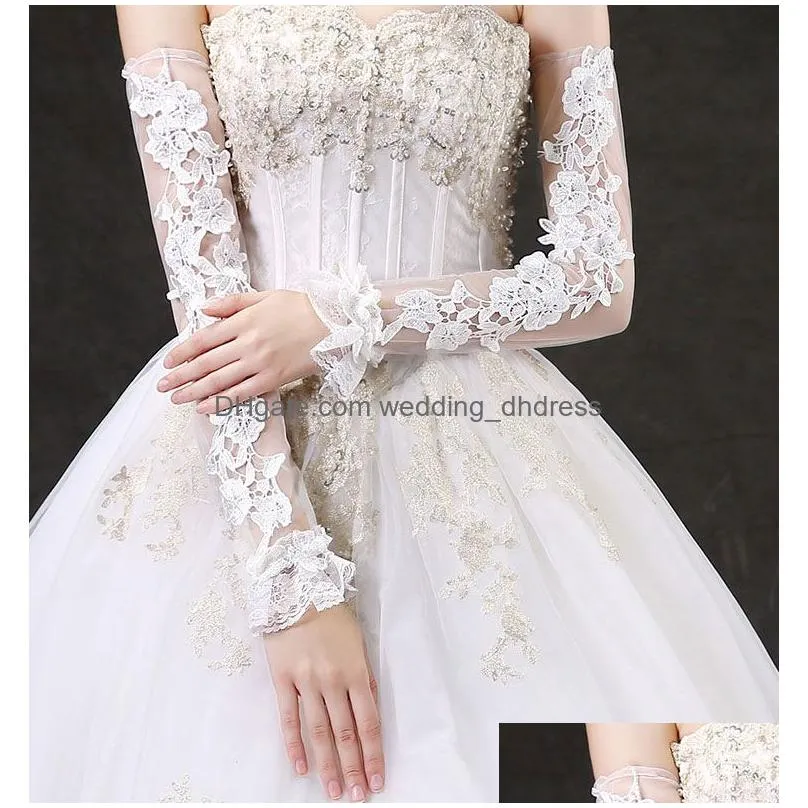 bridal gloves hollow lace wedding gloves lengthened bridal gloves red white ivory fingerless long accessories