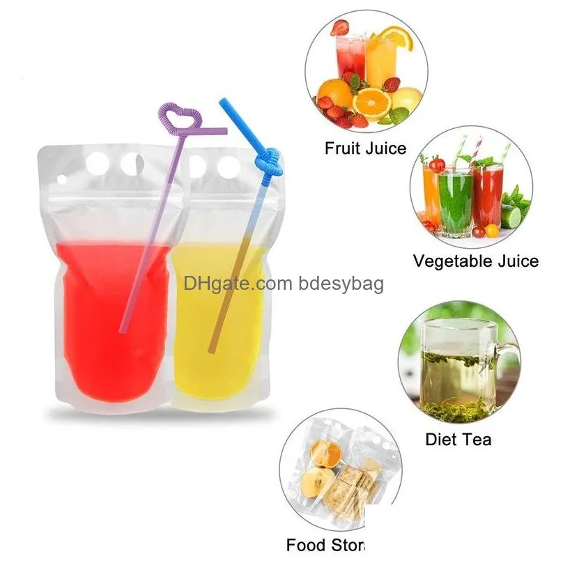 Water Bottles Fruit Juice Beverage Stand Up Pouch Reclosable Hand Held Drinking Bags With Sts Drop Delivery Home Garden Kitchen, Dinin Dhxw5