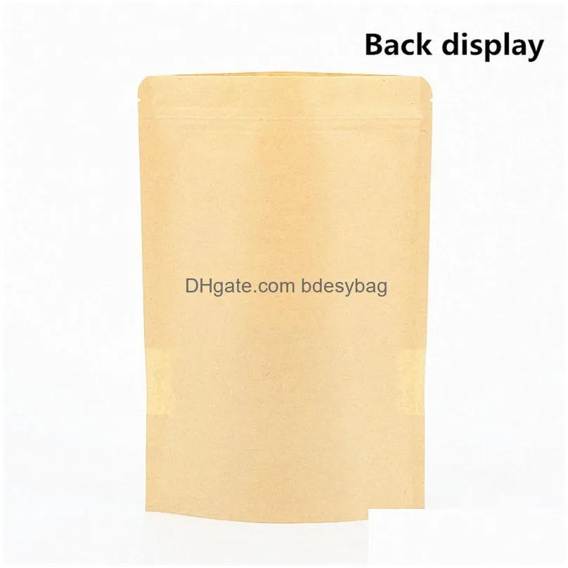 Packing Bags Wholesale Kraft Paper Bag Zipper Stand Up Food Pouches With Transparent Window Reusable For Coffee Tea Drop Delivery Offi Dhcap