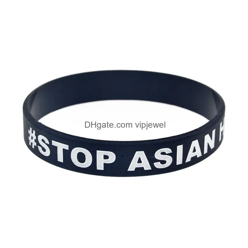 1pc stop asian hate silicone rubber bracelet against racial discrimination slogan jewelry adult size