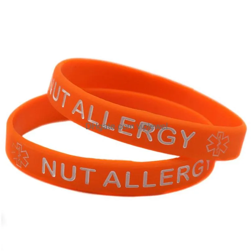 1pc nut allergy silicone rubber wristband adult size carry this message as a reminder in daily life