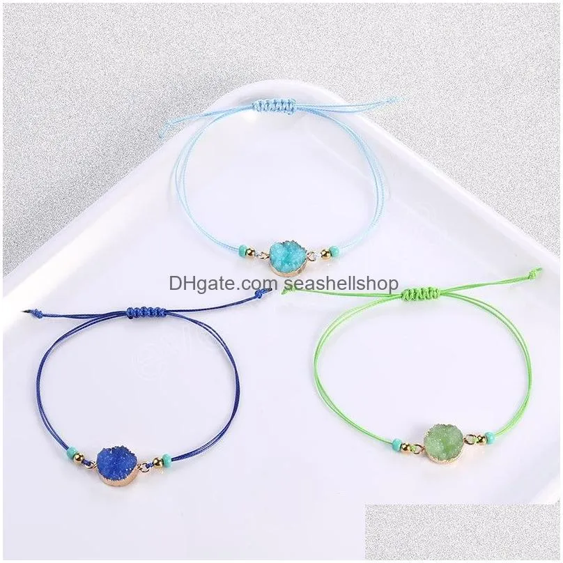 Fashion Braided Round Cluster Crystal Resin Bracelet Handmade Adjustable Paper Card Hand Wax Rope Bracelets Woman Gift