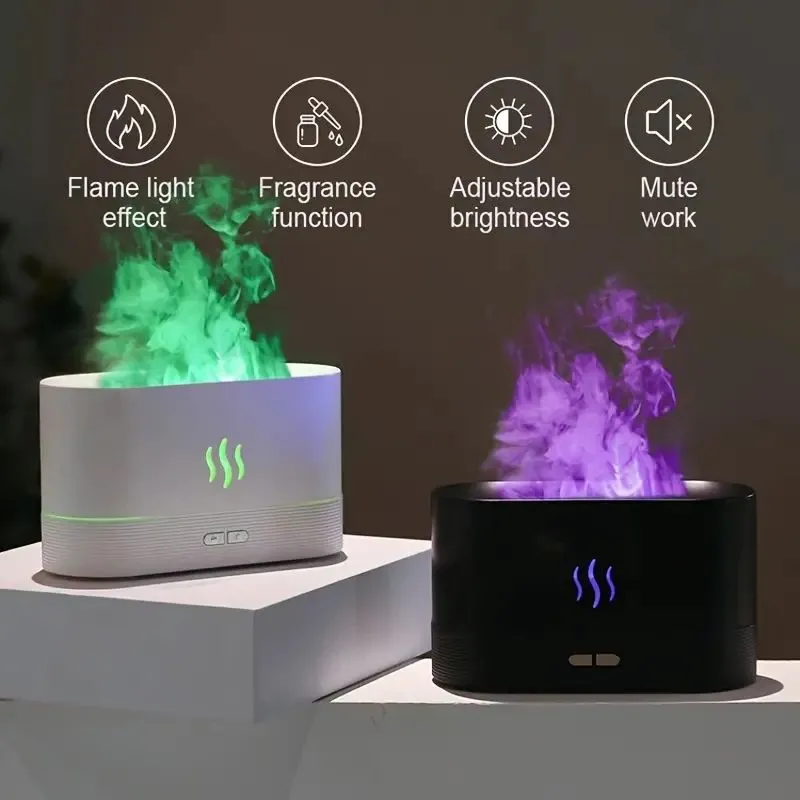 1pc Portable Cool Mist Usb Led Change Color Room H2o Air Fire Flame Humidifier Aroma  Oil Diffuser Humidifier