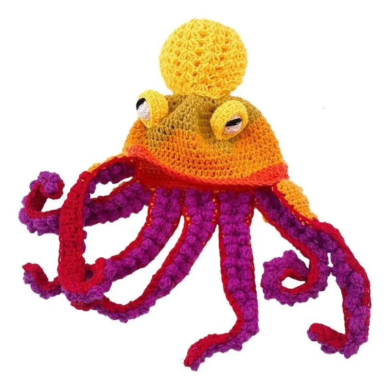 Party Hats Fashion Octopus Hat Halloween Party Funny Headgear Octopus Knitted Headgear Year Gift 230923
