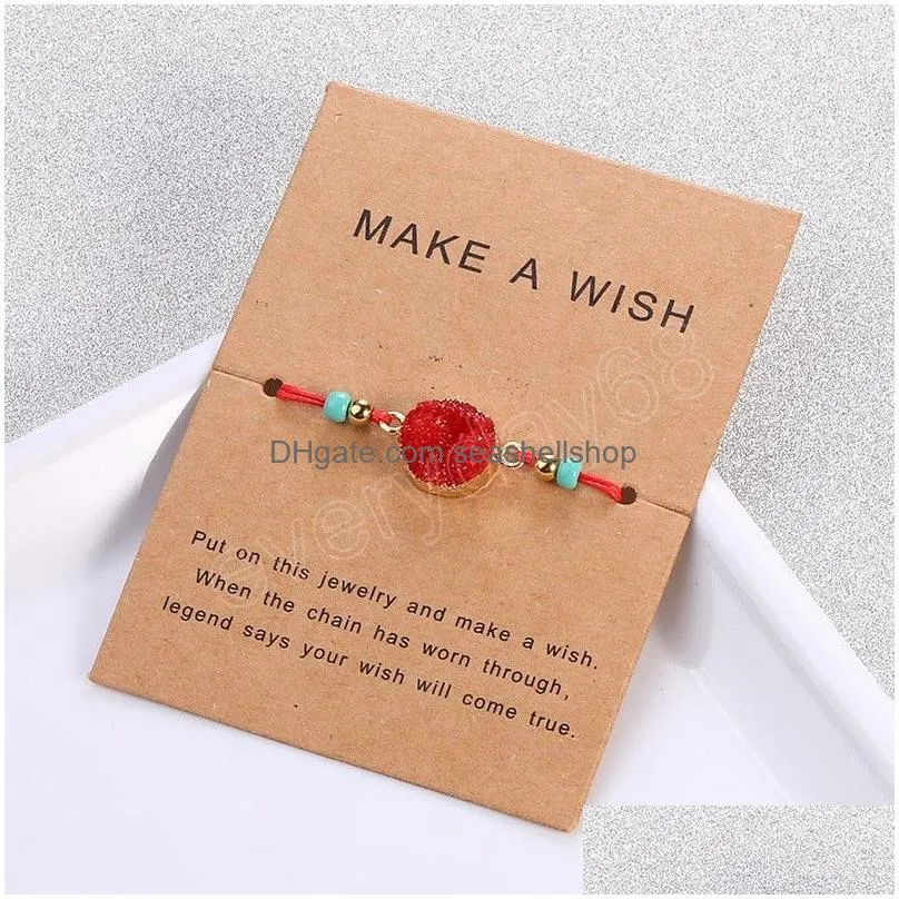 Fashion Braided Round Cluster Crystal Resin Bracelet Handmade Adjustable Paper Card Hand Wax Rope Bracelets Woman Gift