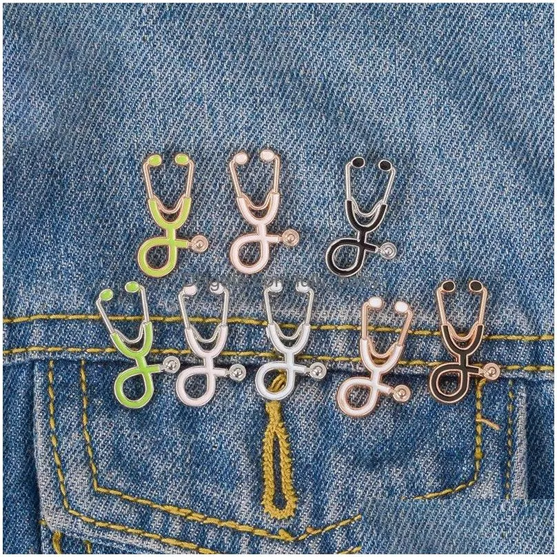 cute nurse doctor stethoscope enamel brooch pins creative lapel brooches badge for women men girl boy fashion jewelry gift