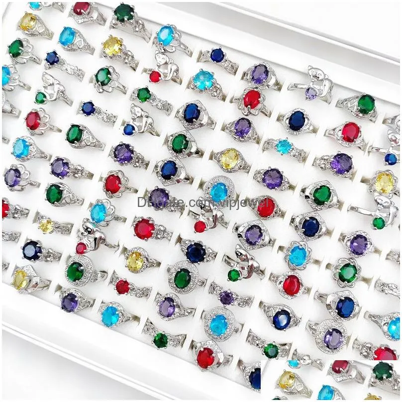 charm 20pcs/lot colorful natural stone rings solitaire ring zircon band for women and men mixed style fashion jewelry wedding party gifts