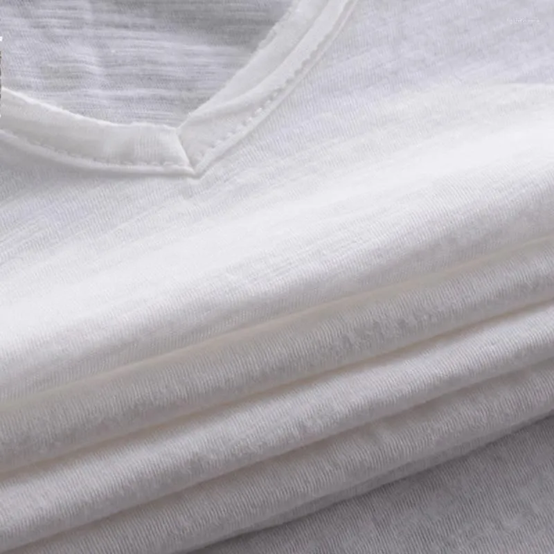 Men`s T Shirts Summer Men Solid Color Linen Cotton Male V-neck Short Sleeve Casual Light Breathable Shirt
