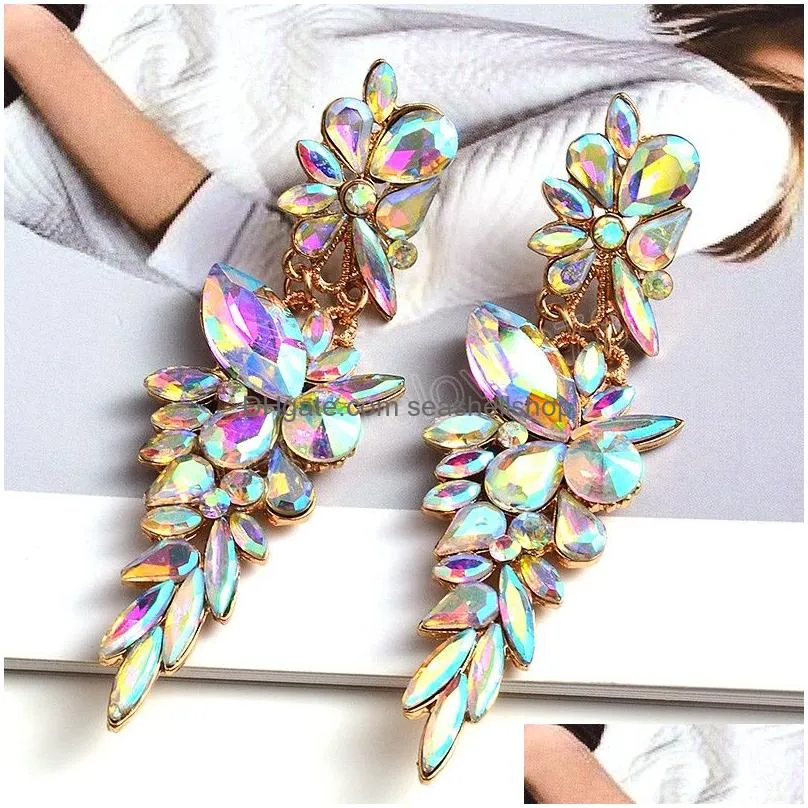 Long Classic Colorful Crystal Dangle Earrings Vintage Pendant exaggerated Earring Jewelry Accessories For Women