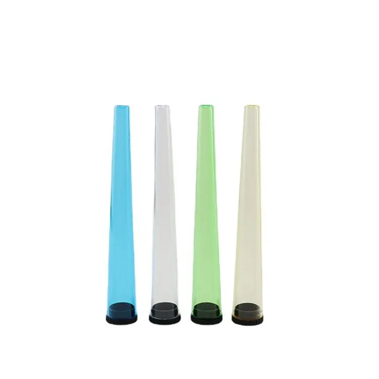 Custom logo stickers label pre rolled packaging roll 110mm paper display tube Cone holder plastic for smoking cone green blue black white