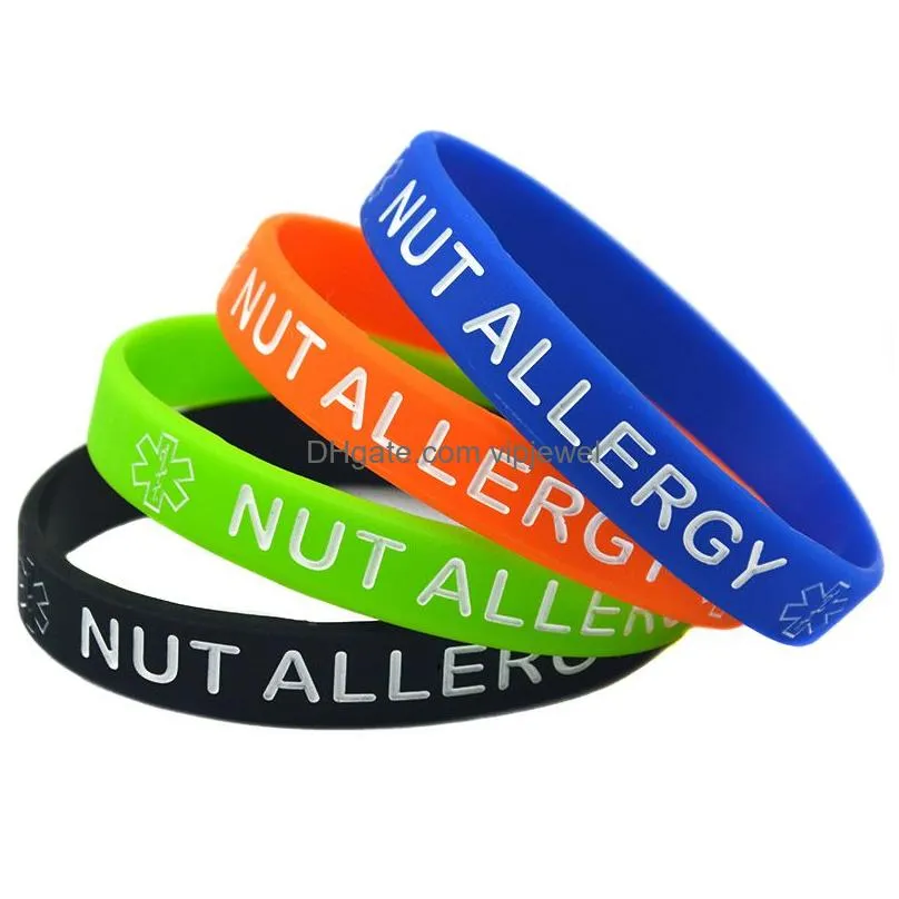 1pc nut allergy silicone rubber wristband adult size carry this message as a reminder in daily life