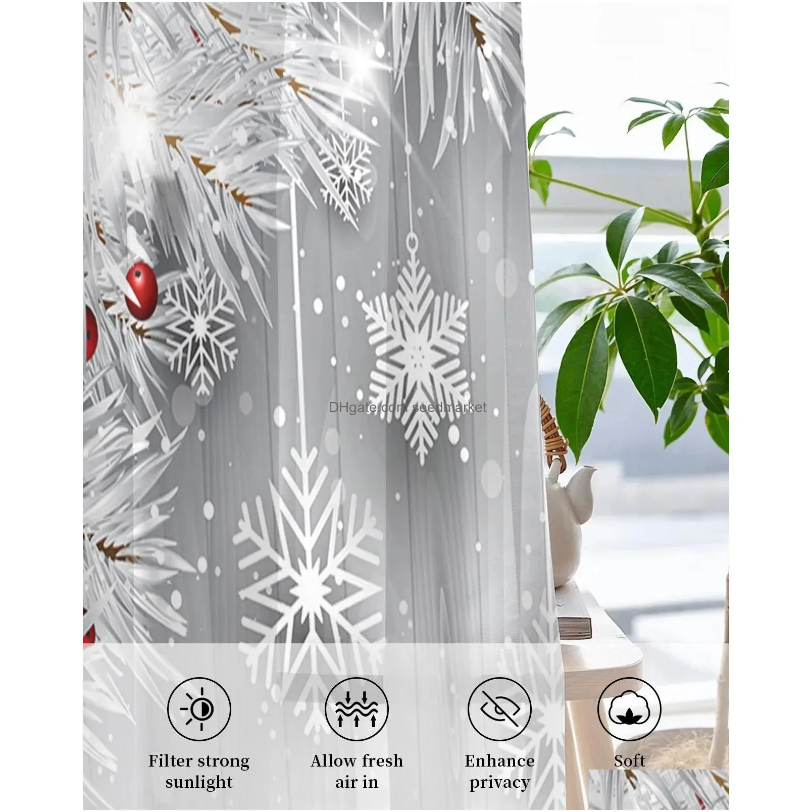 curtains christmas fir leaf berry vintage wood grain tulle curtains living room sheer window treatments voile drapes with grommets