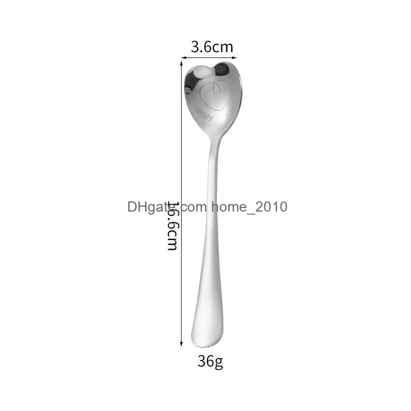 stainless steel dessert spoon heart shaped spoons kitchen long handle coffee milk stirring scoops wedding guest gift tableware yfa1937