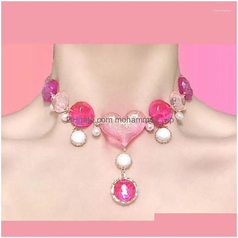 choker necklace for women babi pink heart y2k accessories chokers kpop jewelry womens of the ocean necklaces