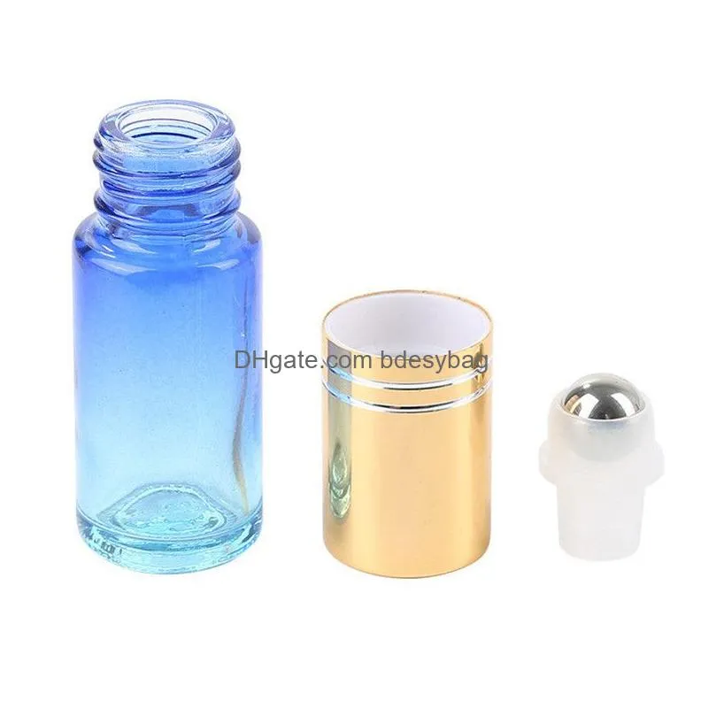 Packing Bottles Wholesale 5Ml Gradient Color Glass Per Essential Oil Roller Bottle With Stainless Steel Balls Container For Home Trave Dhzgn