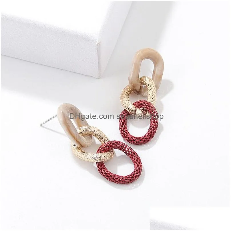 Fashion Acrylic Geometric Dangle Earrings For Women Jewelry Gold Aluminum Round Paint Chain Earrings