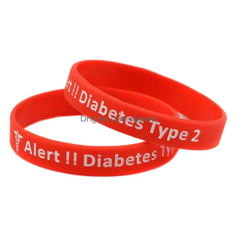 1pc diabetes type 2 silicone rubber wristband carry this message as a reminder in daily life