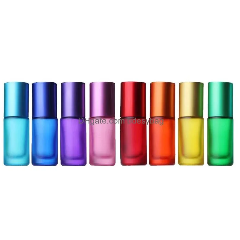 Packing Bottles Wholesale 5Ml Portable Frosted Colorf Essential Oil Per Thick Glass Roller Travel Refillable Bottle For Drop Delivery Dhkzu