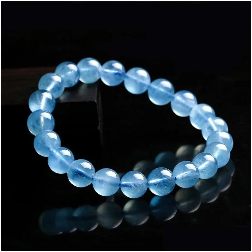 Natural Aquamarin Agate Stone Beads Bracelet Male Female Vintage Charm Round Beads Elastic Jewelry For Women Friend Gift for Kid