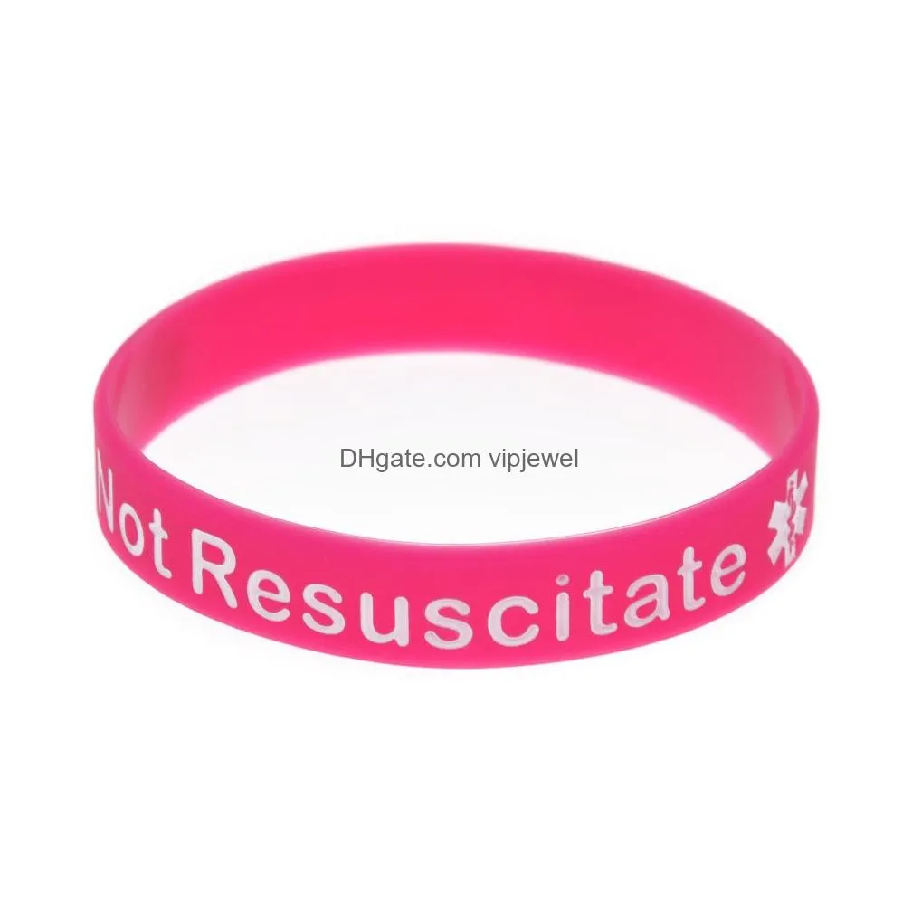 1pc do not resuscitate silicone rubber wristband adult size a message to carry in case emergency