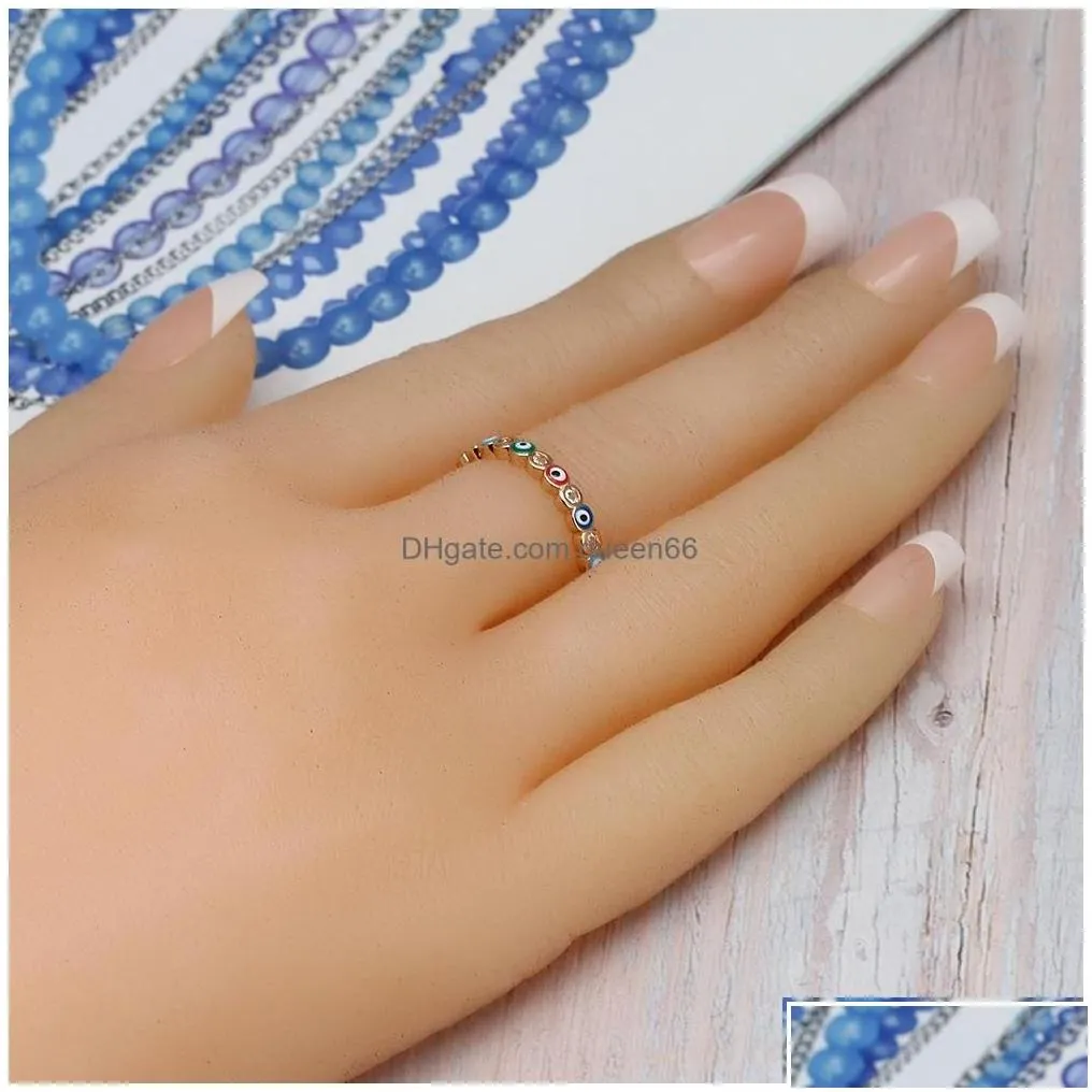 Band Rings Fashion Jewelry Evil Eye Ring Inlaid Diamond Blue Eyes Opening Drop Delivery Dhfyb