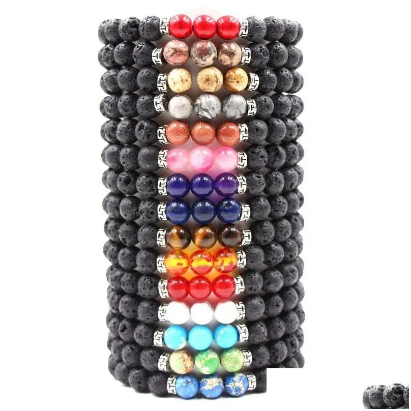 Lava Rock Stone Bead Bracelet Chakra Charm Natural Stone  Oil Diffuser Beads Chain For women Men Fashion Crafts Jewelry ZZ