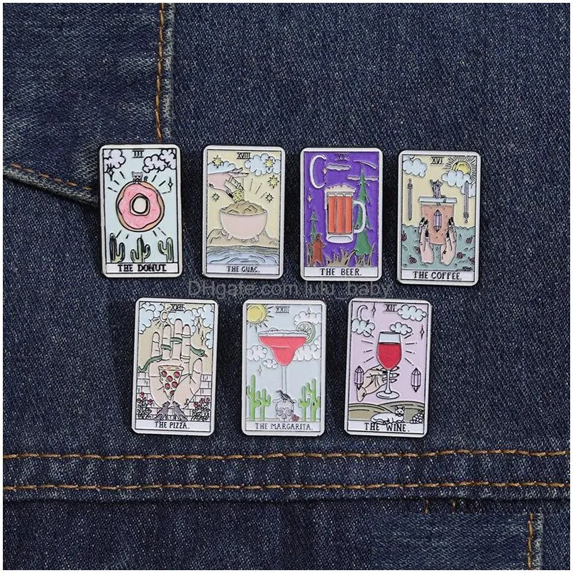 food and drinks tarot card shaped enamel brooch pins set aesthetic cute lapel badges cool pins for backpacks hat bag collar diy fashion jewelry